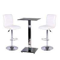 Spice Bar Table In Black Glass With 2 White Ripple Bar Stools
