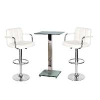 Spice Bar Table In Clear Glass And 2 Glenn White Bar Stools