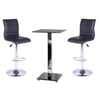 Spice Glass Bar Table With 2 Ripple Bar Stools In Black