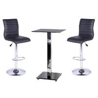 spice glass bar table with 2 ripple bar stools in black