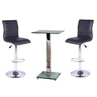 Spice Bar Table In Clear Glass With 2 Black Ripple Bar Stools