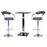 Spice Bar Table In Black Glass And 2 Zenith Grey Bar Stools