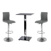 Spice Bar Table In Black Glass With 2 Grey Ripple Bar Stools