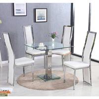 Spectra Glass Dining Table In Clear With 4 Collete White Chair
