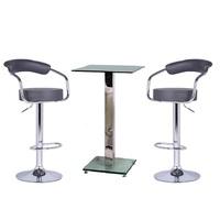 Spice Bar Table In Clear Glass And 2 Zenith Grey Bar Stools