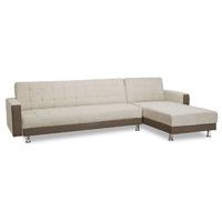 Spencer Fabric and Faux Leather Corner Chaise Sofa Bed Latte