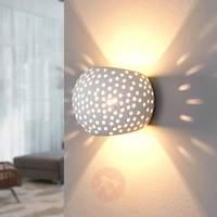 Spherical plaster wall lamp Jiru with hole pattern