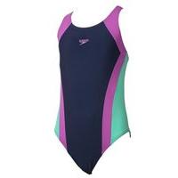 Speedo Contrast Splashback Swimsuit - Girls - Navy/Purple