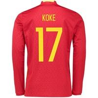 Spain Home Shirt 2016 - Long Sleeve Red with Koke 17 printing