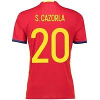 Spain Home Authentic Shirt 2016 Red with S. Cazorla 20 printing