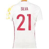 Spain Away Authentic Shirt 2016 White with David Silva 21 printing