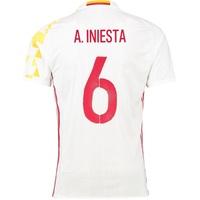 spain away authentic shirt 2016 white with ainiesta 6 printing