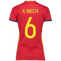 Spain Home Shirt 2016 - Womens Red with A.Iniesta 6 printing