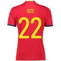 Spain Home Authentic Shirt 2016 Red with Isco 22 printing