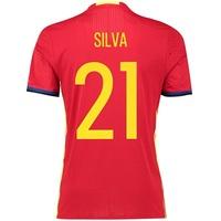 Spain Home Authentic Shirt 2016 Red with David Silva 21 printing