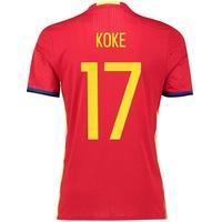 Spain Home Authentic Shirt 2016 Red with Koke 17 printing