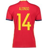 Spain Home Authentic Shirt 2016 Red with Alonso 14 printing