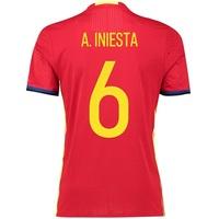 Spain Home Authentic Shirt 2016 Red with A.Iniesta 6 printing