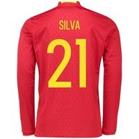 Spain Home Shirt 2016 - Long Sleeve Red with David Silva 21 printing