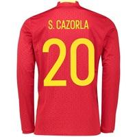 Spain Home Shirt 2016 - Long Sleeve Red with S. Cazorla 20 printing