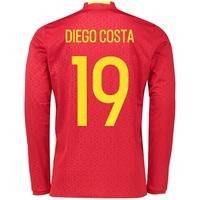 Spain Home Shirt 2016 - Long Sleeve Red with Diego Costa 19 printing