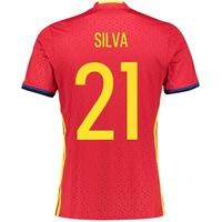 Spain Home Shirt 2016 Red with David Silva 21 printing