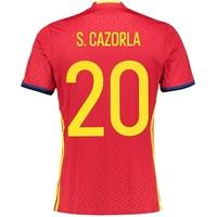 Spain Home Shirt 2016 Red with S. Cazorla 20 printing