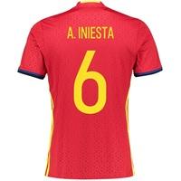 spain home shirt 2016 red with ainiesta 6 printing