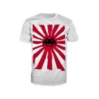 Space Invaders Pixelated Alien On Red Japanese Rising Sun Men\'s XL Tshirt White
