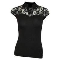 Spiral Plain Lace Corset Top Sleeveless With High NeckFemale X Large Black