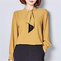 Spring Fall Plus Size Women Going out Casual Blouse Solid Stand Long Sleeve Chiffon Shirt Tops