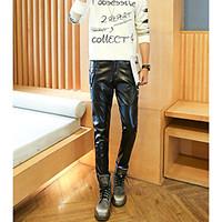 Spring personalized leather pants men Korean Slim pencil pants feet pants tide hairstylist locomotive