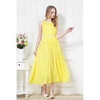 Spring and summer yellow lace chiffon dress bohemian beach dress Specials