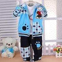 Spring Autumn Boy Three-piece Suits Lovely Bear Infant Long-sleeved Plaid Hooded Coat T-shirt Pants