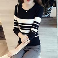 Spot 2017 new Slim short paragraph thin black and white striped long-sleeved sweater autumn sweater Women