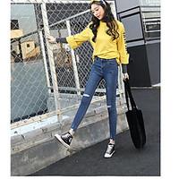 Spring 2017 Korean version of hole jeans female elastic waist tight pantyhose tide was thin irregular edge