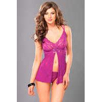 Split Halter Lace Babydoll Set