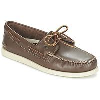 sperry top sider ao 2 eye wedge leather mens boat shoes in brown
