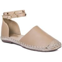 Spylovebuy ARABELL Studded Flat Sandals Shoes - Beige Leather Style women\'s Espadrilles / Casual Shoes in BEIGE