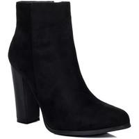 spylovebuy thora block heel ankle boots shoes black suede style womens ...
