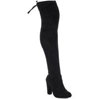 Spylovebuy ZEEZEE Lace Up Block Heel Over Knee Tall Boots - Black Suede St women\'s High Boots in black