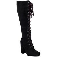 spylovebuy bengal lace up block heel knee high tall boots black suede  ...