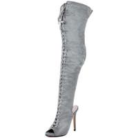 Spylovebuy RAGGED Lace Up Peep Toe High Heel Stiletto Thigh Boots - Grey S women\'s High Boots in grey