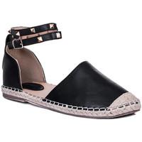 spylovebuy arabell studded flat espadrille sandals shoes black leather ...