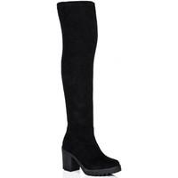 Spylovebuy ALLEGA Block Heel Cleated Sole Stretch Platform Over Knee Boots women\'s High Boots in black