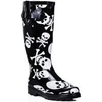 Spylovebuy PIRATE Flat Skull and Bone Festival Wellies Knee High Rain Boot women\'s Wellington Boots in black