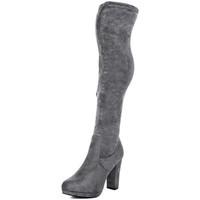Spylovebuy GOBI Platform Block Heel Thigh Boots - Grey Suede Style women\'s High Boots in grey