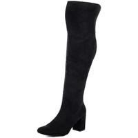 Spylovebuy TUNDRA Block Heel Knee High Tall Boots - Black Suede Style women\'s High Boots in black