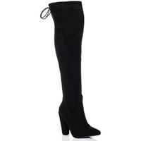 spylovebuy osca lace up stretch block heel over knee tall boots black  ...