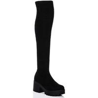 Spylovebuy FRISCO Platform Block Heel Over Knee Tall Boots - Black Suede S women\'s High Boots in black